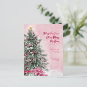 Kerstboom op roze Briefkaart (Staand voorkant)