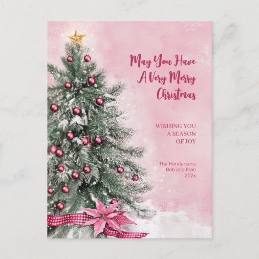 Kerstboom op roze Briefkaart (Voorkant)