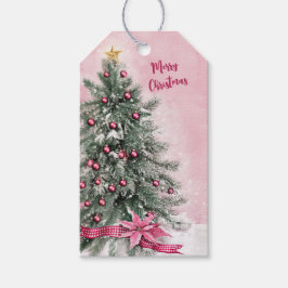 Kerstboom op Roze Cadeaulabel