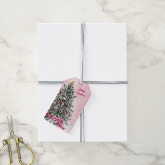 Kerstboom op Roze Cadeaulabel (Met Touw)