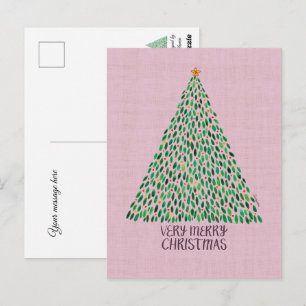 Kerstboom op roze kerstkaart briefkaart