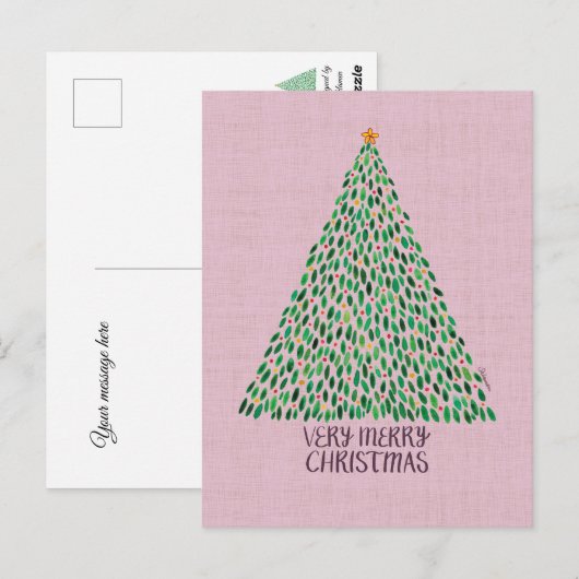 Kerstboom op roze kerstkaart briefkaart (Voorkant / Achterkant)