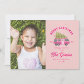 Kerstboom op Roze RV Foto Feestdagenkaart (Voorkant)