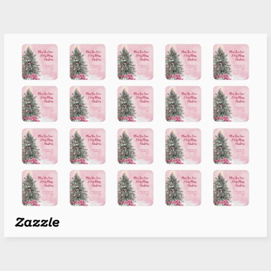 Kerstboom op Roze Vierkante Sticker (Vel)