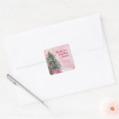 Kerstboom op Roze Vierkante Sticker (Envelop)