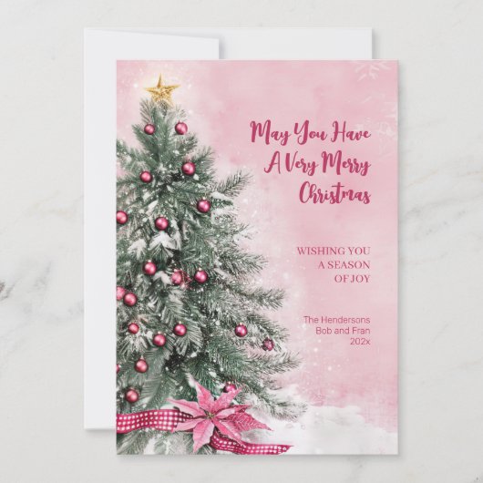 Kerstboom op roze vlakke vakantie Kaart (Voorkant)