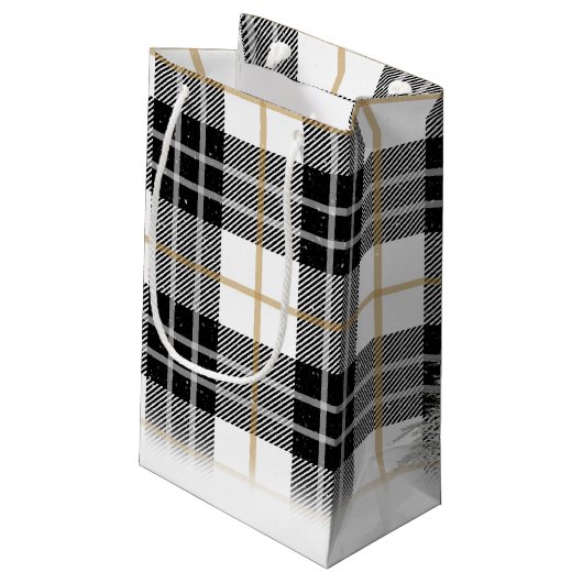 Kerstboom op Schots tartaanplein Klein Cadeauzakje (Achterkant Gekanteld)