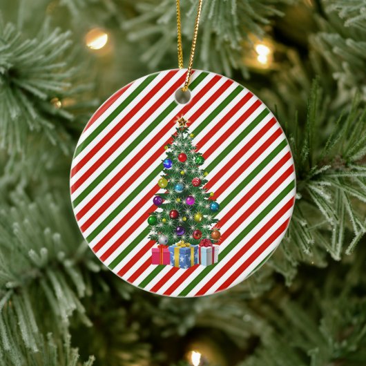 Kerstboom op vakantierestrepen keramisch ornament (Boom)