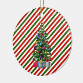 Kerstboom op vakantierestrepen keramisch ornament (Links)
