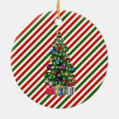 Kerstboom op vakantierestrepen keramisch ornament (Achterkant)