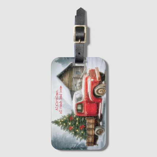 Kerstboom op vrachtwagen Winter Bagagelabel (Voorkant (verticaal))