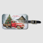 Kerstboom op vrachtwagen Winter Bagagelabel (Voorkant (horizontaal))