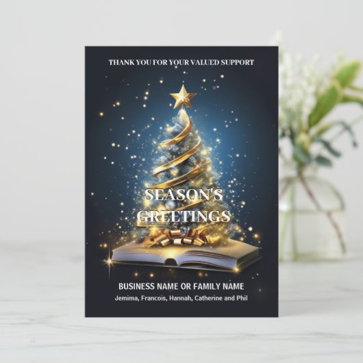 Kerstboom open boek DIY qr code logo Feestdagenkaart (Staand voorkant)