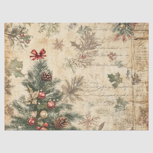 Kerstboom & Ornament (3) in vintage stijl Tissuepapier (Voorkant)