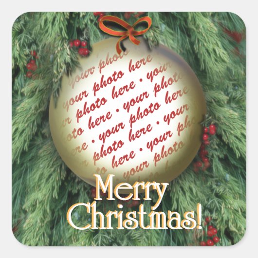 Kerstboom Ornament Fotolijstje Vierkante Sticker (Voorkant)