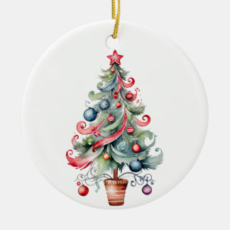Kerstboom ornament, rode boom keramisch ornament