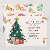 Kerstboom ornamenten decoratie bruiloft save the date (Voorkant / Achterkant)