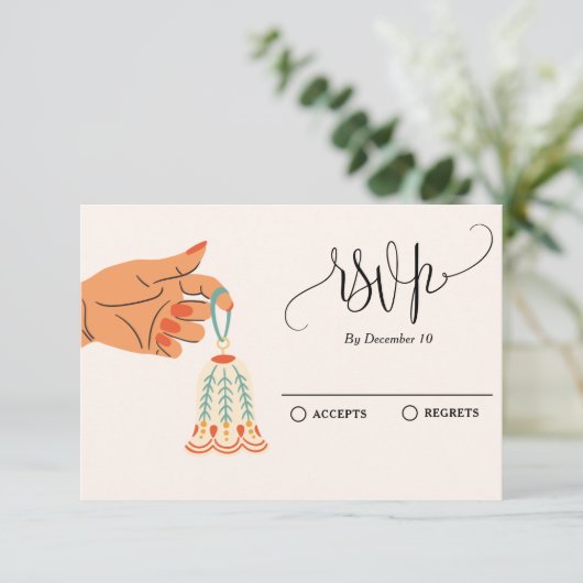 Kerstboom ornamenten decoratie RSVP kaartje (Staand voorkant)