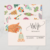 Kerstboom ornamenten decoratie RSVP kaartje (Voorkant / Achterkant)