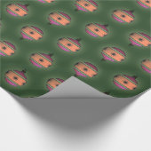 Kerstboom Ornamenten Perzik Paarse op Groen Cadeaupapier (Hoek)