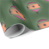 Kerstboom Ornamenten Perzik Paarse op Groen Cadeaupapier (Rol Hoek)