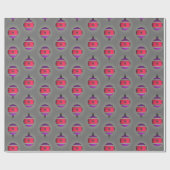 Kerstboom Ornamenten Roze Paarse op Zilver Cadeaupapier (Vlak)