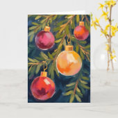 Kerstboom Ornamenten Waterverf Vakantie Kaart (Gele Bloem)