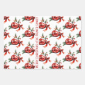 Kerstboom, ornamenten, wensen en naamvakantie inpakpapier vel (Voorkant 3)