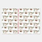 Kerstboom, ornamenten, wensen en naamvakantie inpakpapier vel (Voorkant 2)