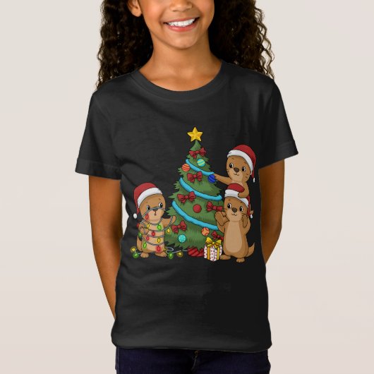 Kerstboom Otter Kinder kerstcadeau Zee Otter T-shirt (Voorkant)