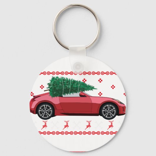 Kerstboom Oude auto Xmas lelijke trui Pull Sleutelhanger (Voorkant)