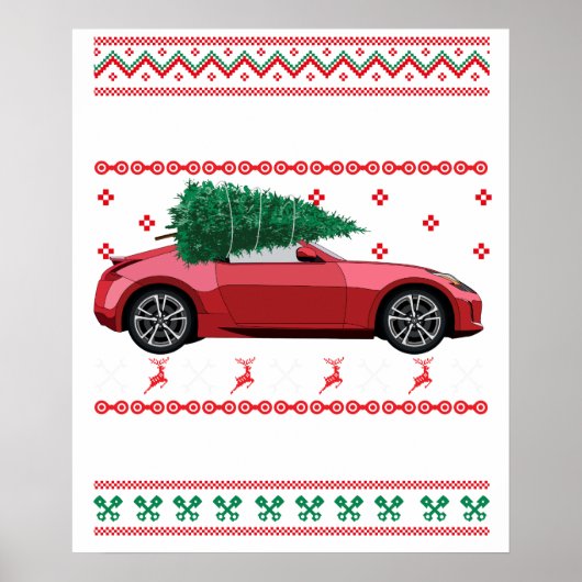 Kerstboom Oudetimer Auto Xmas Lelijke Trui Pull Poster (Voorkant)