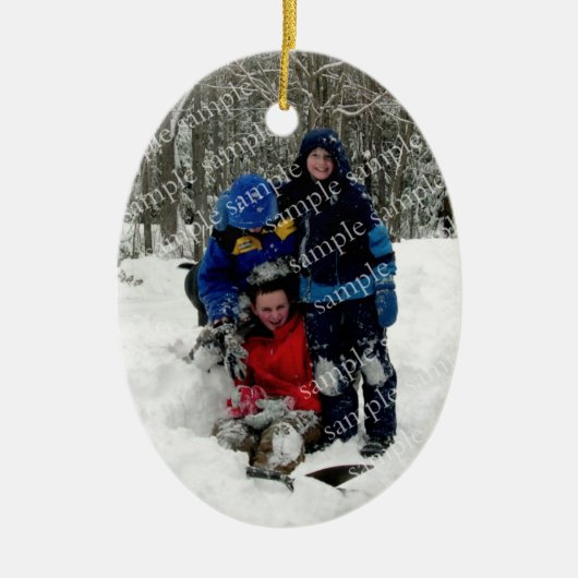 Kerstboom Oval Fotosjabloon voor versiering Keramisch Ornament (Voorkant)