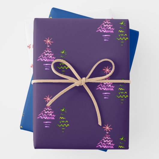 Kerstboom Paarse marinewitte goudmetaal Inpakpapier Vel (In situ)