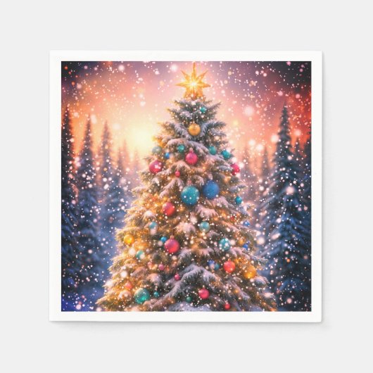 Kerstboom Papieren Servetten met Sneeuw (Voorkant)