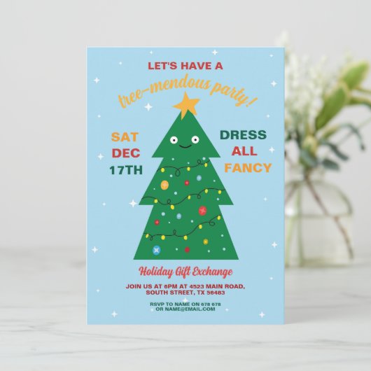 Kerstboom Party Gift Exchange Feestdagen Kaart (Staand voorkant)