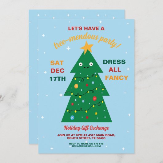 Kerstboom Party Gift Exchange Feestdagen Kaart (Voorkant / Achterkant)