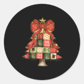 Kerstboom Patchwork Coquette Bow Xmas Pyjama Ronde Sticker (Voorkant)