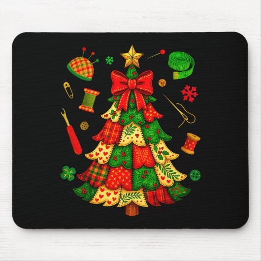 Kerstboom Patchwork Quilten Quilter Naaien L Muismat (Voorkant)