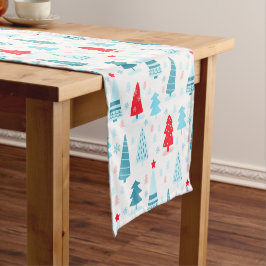 Kerstboom Patroon Blauw Rood Wit Nordic Korte Tafelloper