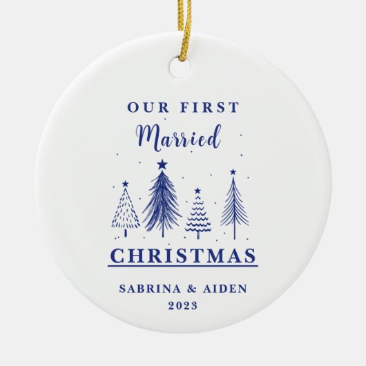Kerstboom Patroon |Eerste getrouwde kerst Keramisch Ornament (Voorkant)