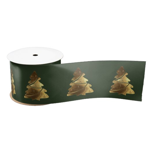 Kerstboom Patroon Elegant Hunter Green Gold Satijnen Lint (Spoel)