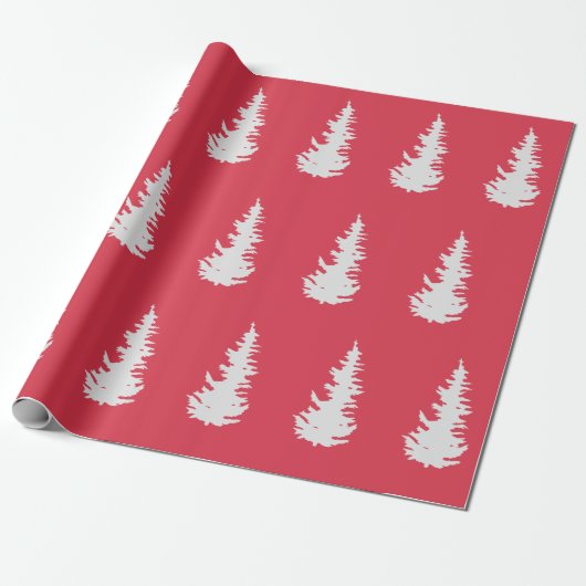 Kerstboom Patroon Elegant Rood Wit Gift Cadeaupapier (Uitgerold)