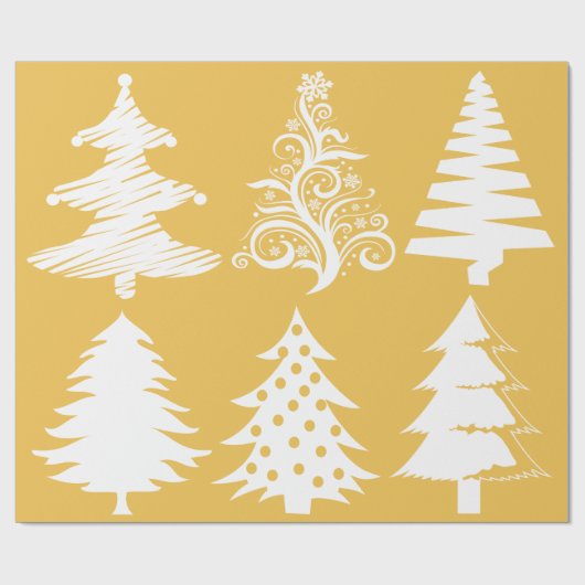 Kerstboom patroon goud wit cadeaupapier (Vlak)