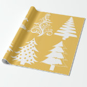 Kerstboom patroon goud wit cadeaupapier (Uitgerold)