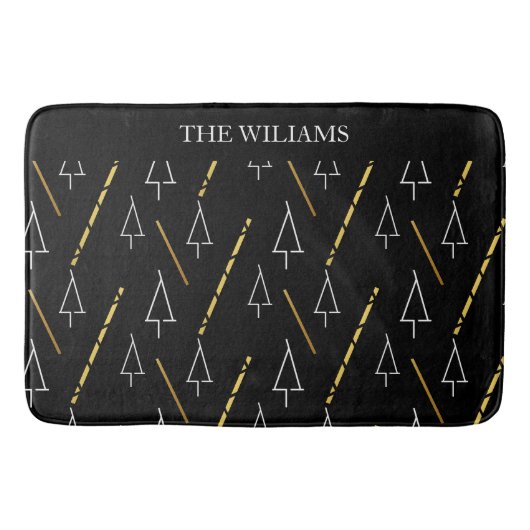 Kerstboom patroon in zwart, wit en goud badmat (Voorkant)