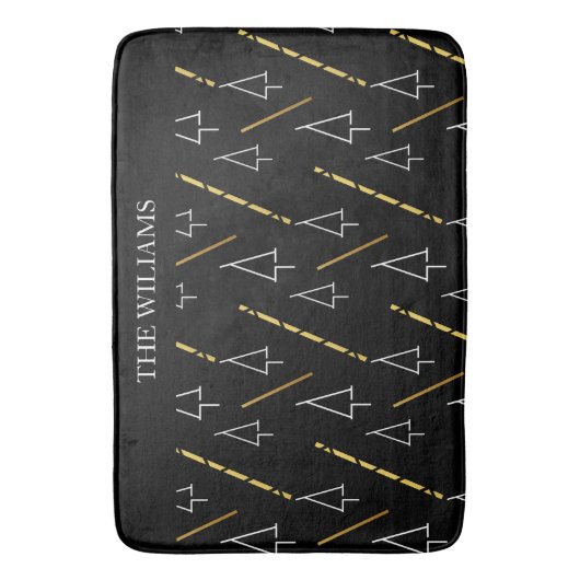 Kerstboom patroon in zwart, wit en goud badmat (Voorkant Verticaal)