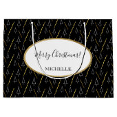 Kerstboom patroon in zwart, wit en goud groot cadeauzakje (Voorkant)