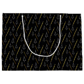 Kerstboom patroon in zwart, wit en goud groot cadeauzakje (Achterkant)