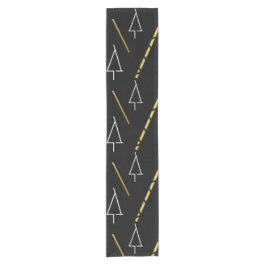 Kerstboom patroon in zwart, wit en goud korte tafelloper